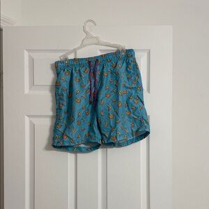 Blue Banana Print Swim Trunks